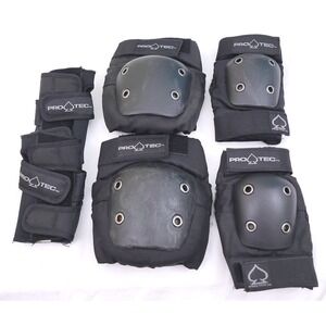 Vtg PRO-TEC 6Pc Full Pad Set Knee Elbow Wrist Guard Black Old School Skate Youth